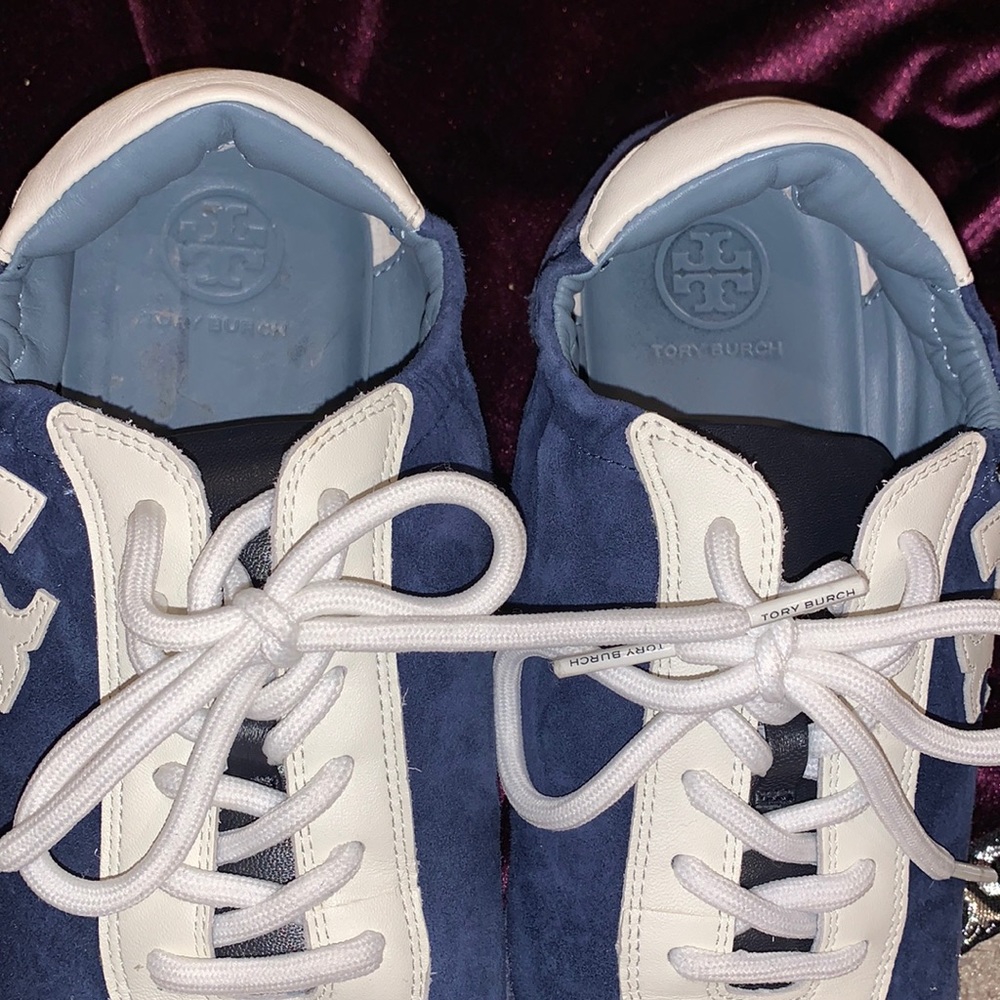 Tory Burch Marine Blue Stretchy Sneakers Sz 7.5 - Picture 4 of 8